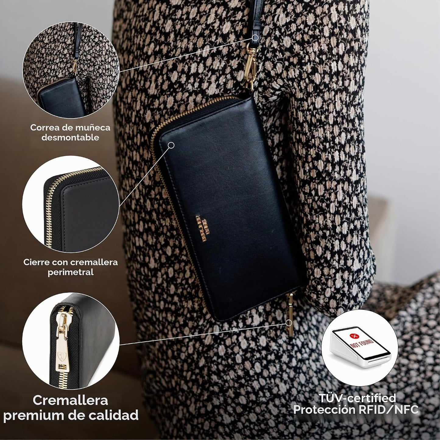 BERLINER BAGS Cartera Lyon de piel auténtica de alta calidad, con b...
