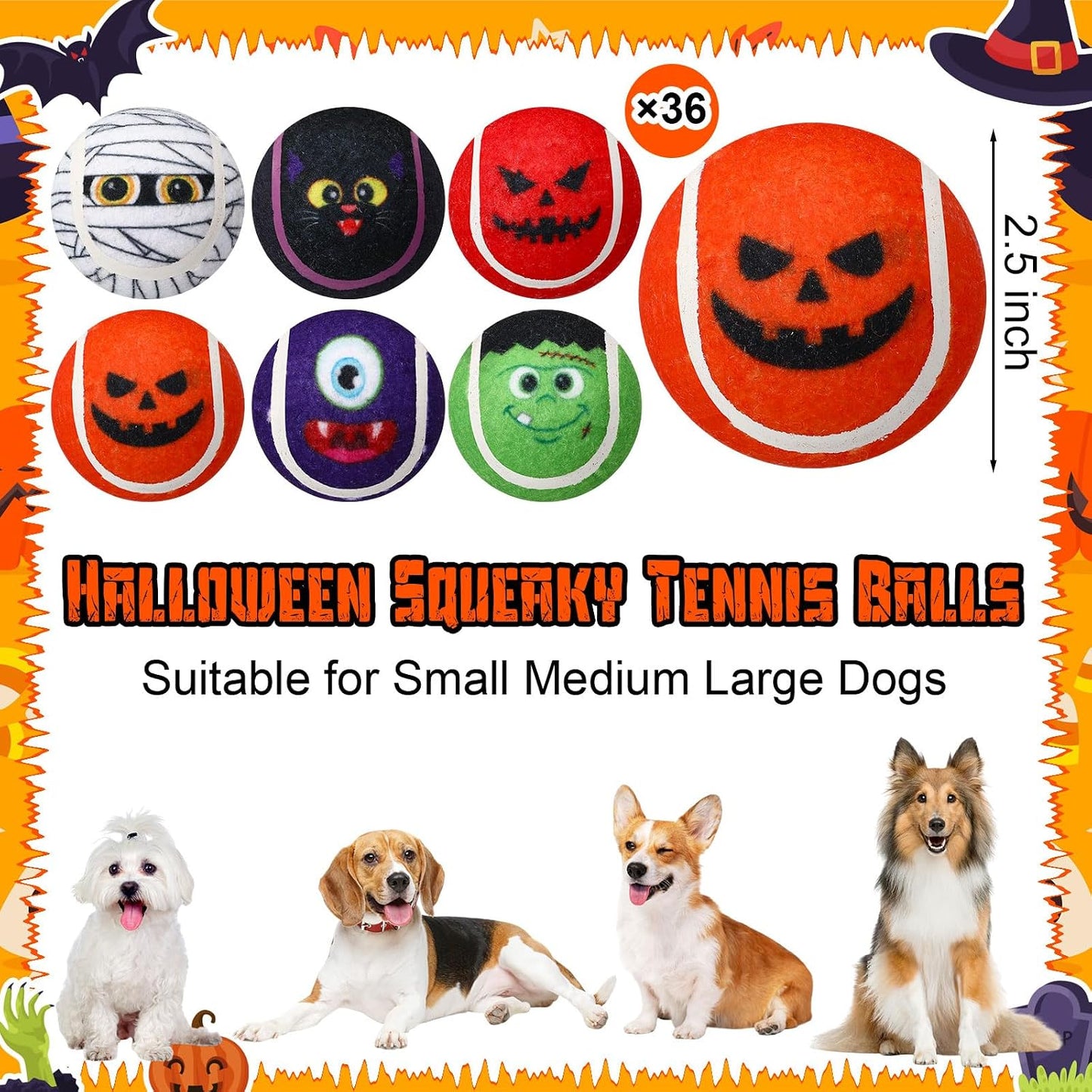 Civaner 36 juguetes de Halloween para perros a granel, pelotas de t...