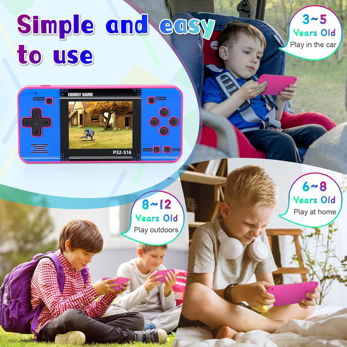 Juego portátil para niños, 220 videojuegos de 32 bits integrados, p...