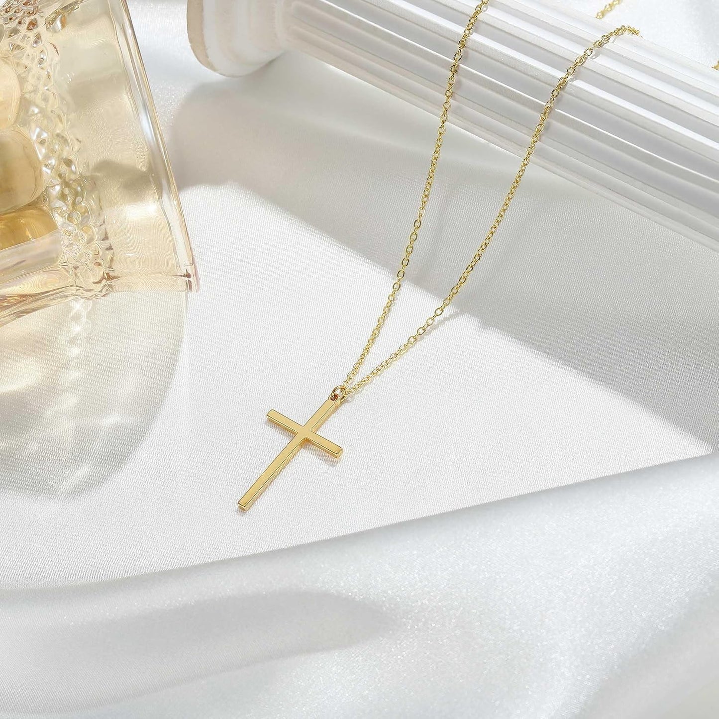 MONOZO - Collar de cruz para mujer, chapado en oro de 14 quilates,...