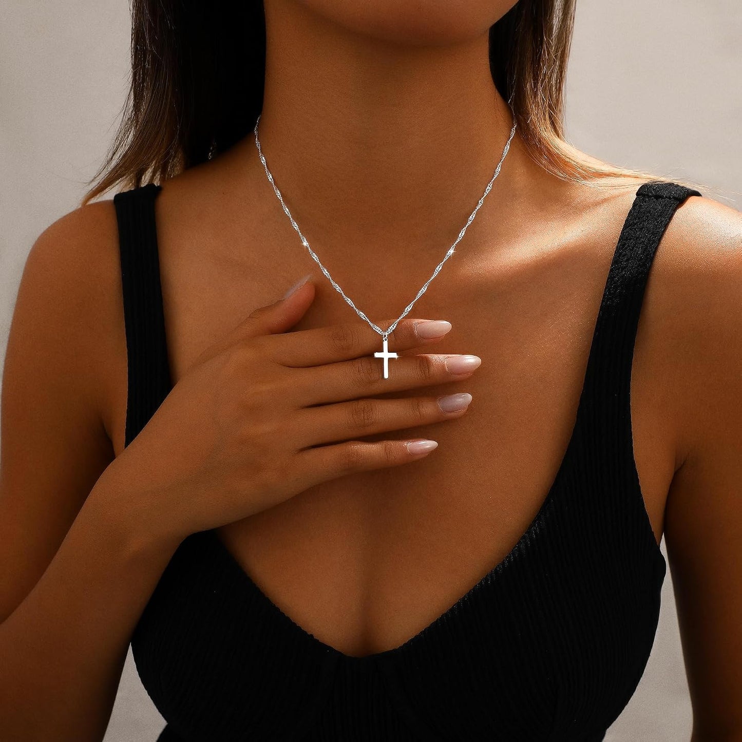 JIKASI Collar de cruz para mujer, chapado en oro o plata de 14 quil...