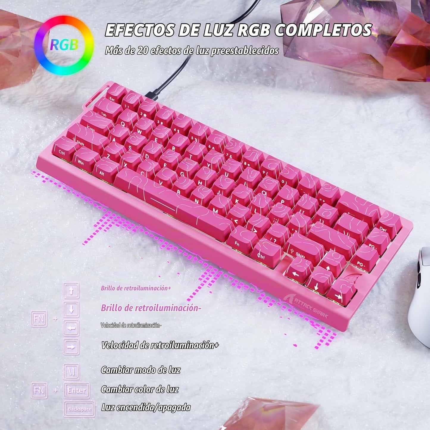 ATTACK SHARK X68 HE 8000Hz Teclado Rapid Trigger, 0.01mm de Precisi...