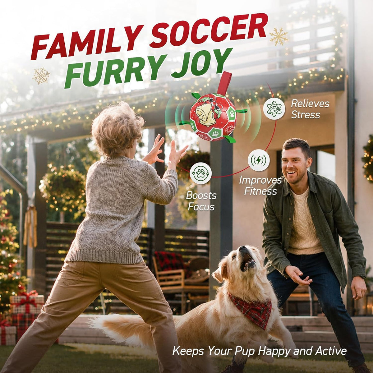 QDAN - Pelotas de fútbol de Navidad con correas para perros, juguet...