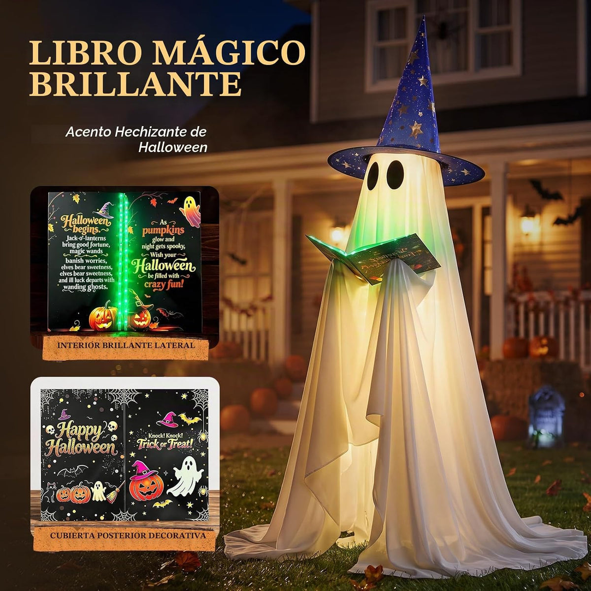 Decoración de fantasmas de Halloween, 53 pulgadas, con sombrero de...