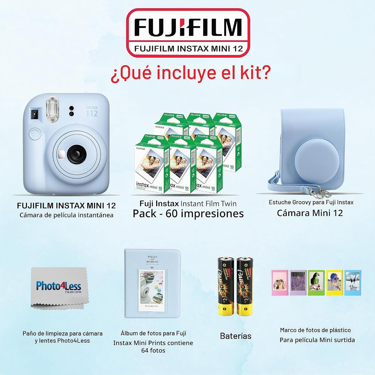 Fujifilm - Paquete de cámara instantánea Instax Mini 12 con paquete...