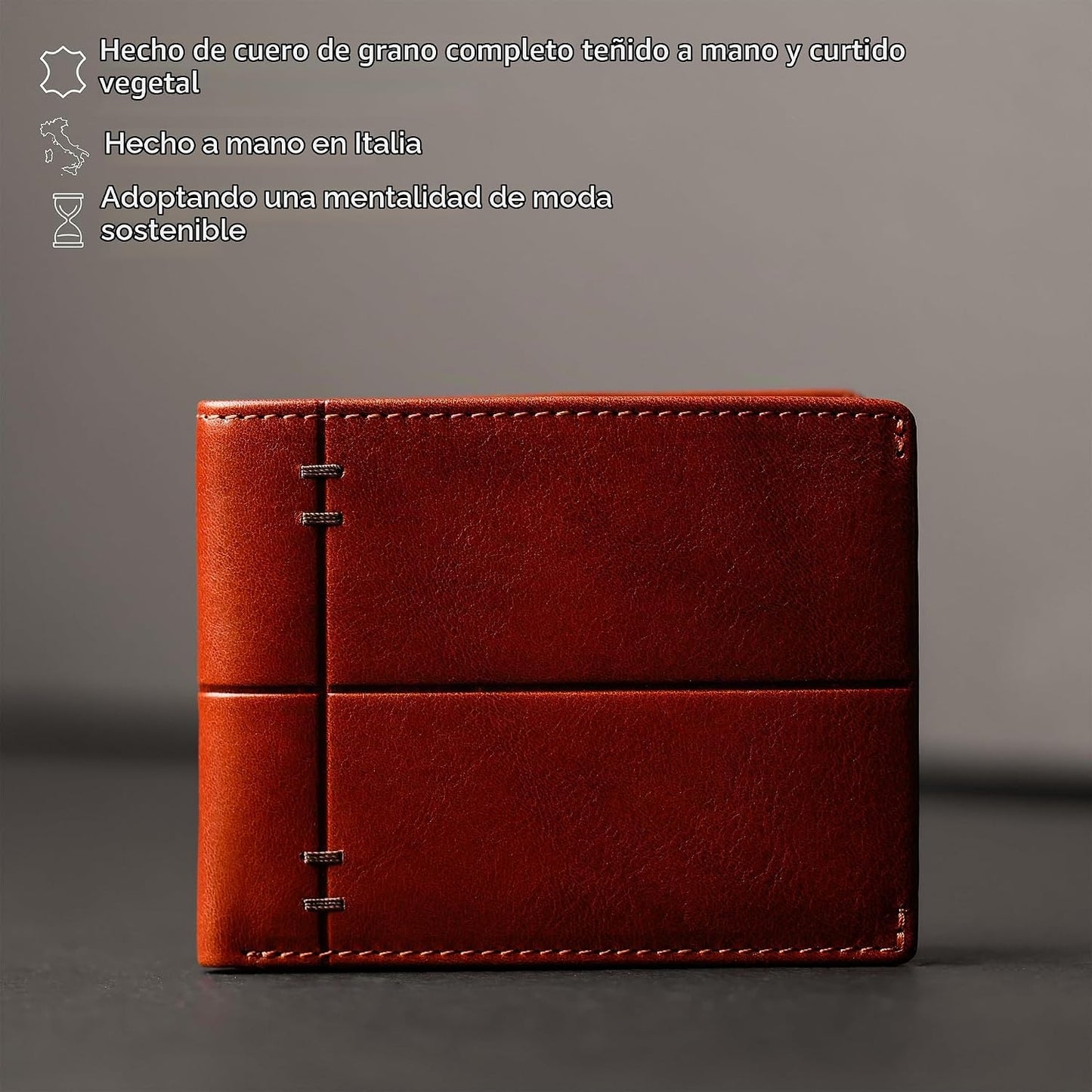 Time Resistance Cartera de cuero italiana hecha a mano con diseño m...