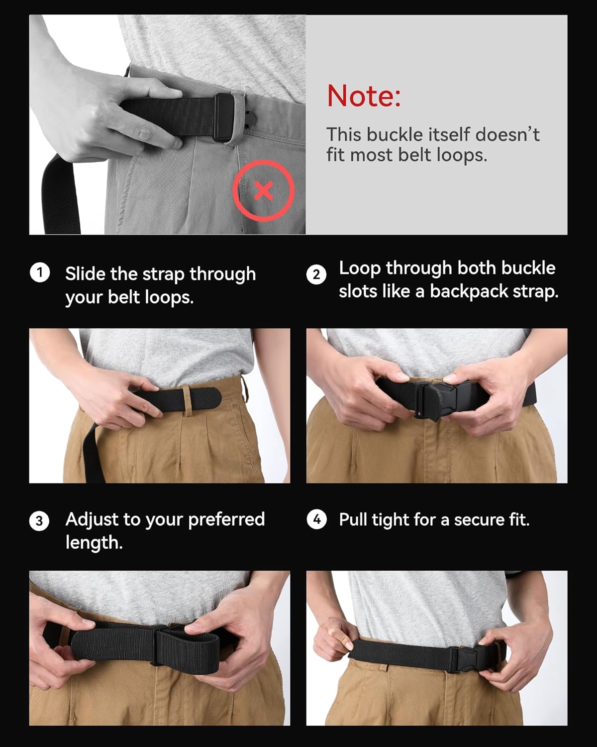 CHAOREN Cinturón táctico para hombre - Cinturón elástico de 1.5 pul...