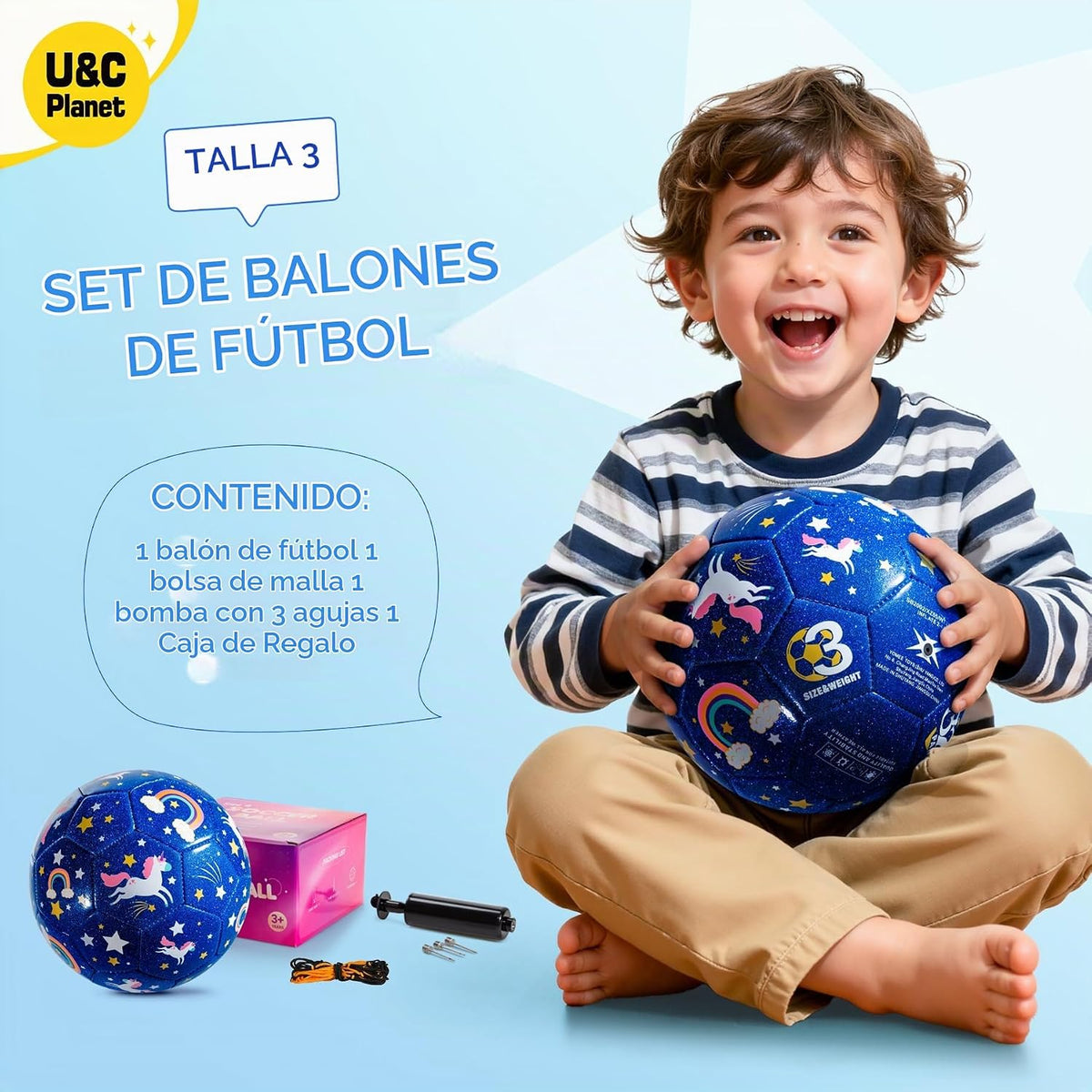 Balón de fútbol U&C Planet tamaño 2, 3, 4 para niños pequeños y jóv...