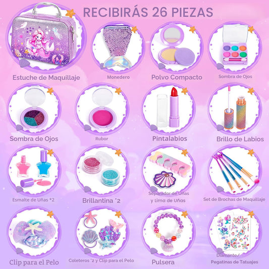 Hohosunlar Maquillaje para niños pequeños, juego de maquillaje lava...