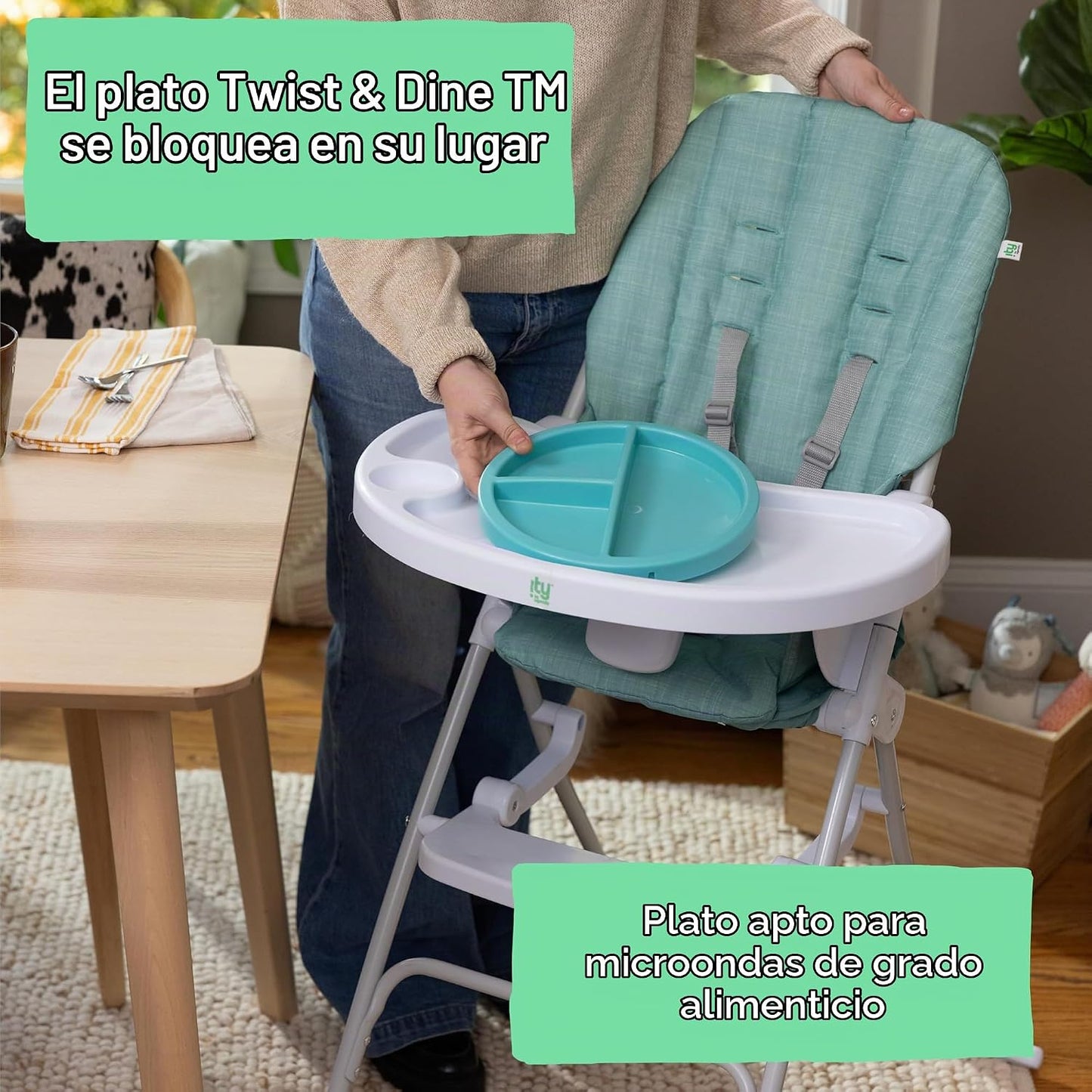 Ingenuity Sun Valley Silla alta plegable compacta para bebé, placa...