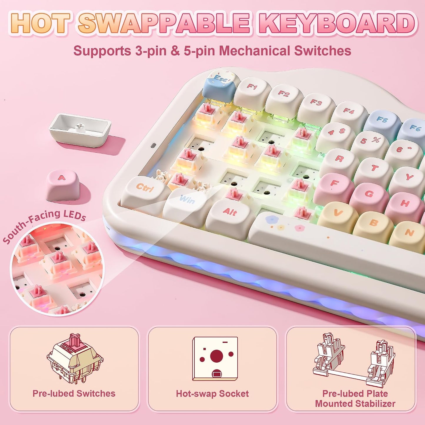 YUNZII Teclado Mecánico Inalámbrico C75, Diseño del 75%, NKRO Inter...