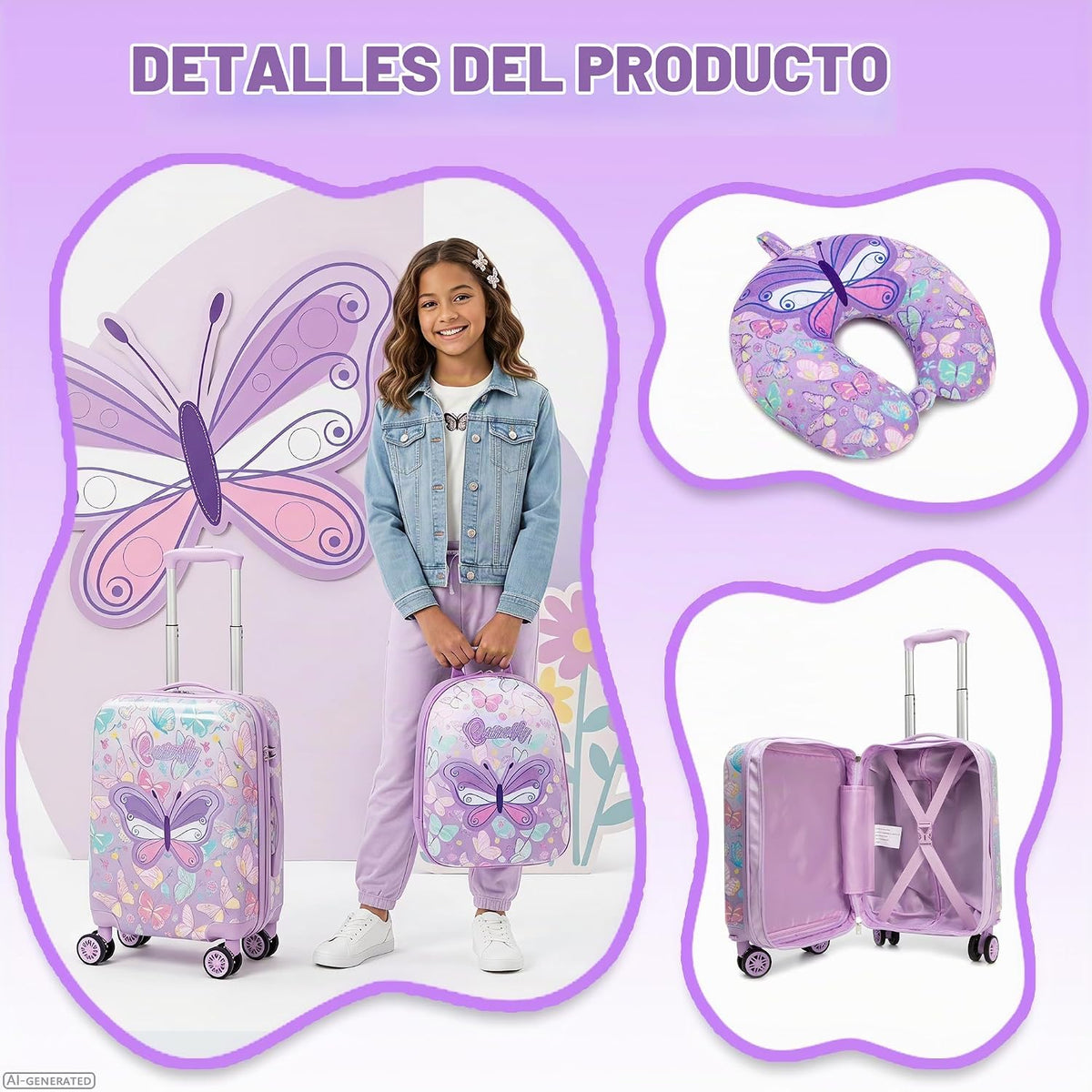 Esteemly Juego de equipaje para niños, 4 piezas, 16 pulgadas, rueda...
