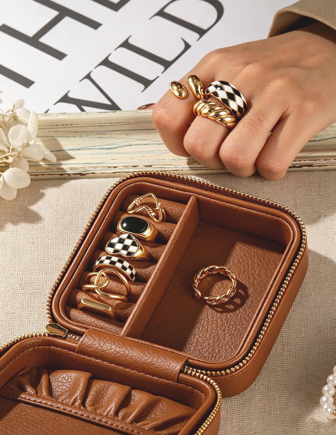 YEEZII Anillos Gruesos de Oro para Mujer Sin Deslustre, Anillo de P...