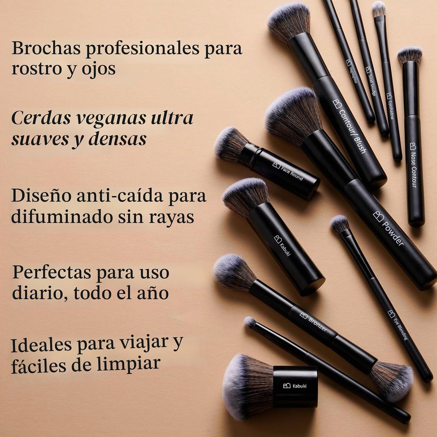Brochas de maquillaje profesionales BS-MALL con estuche de viaje, b...