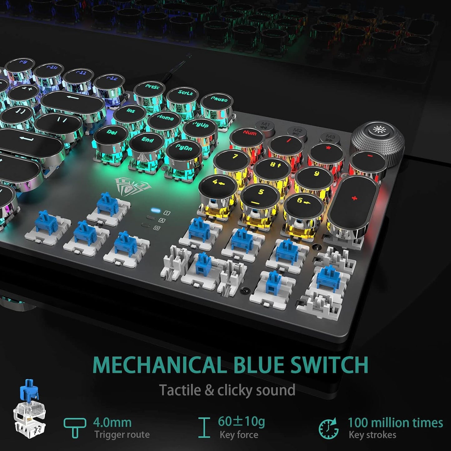 AULA Combo de teclado para juegos con cable, teclado mecánico retro...