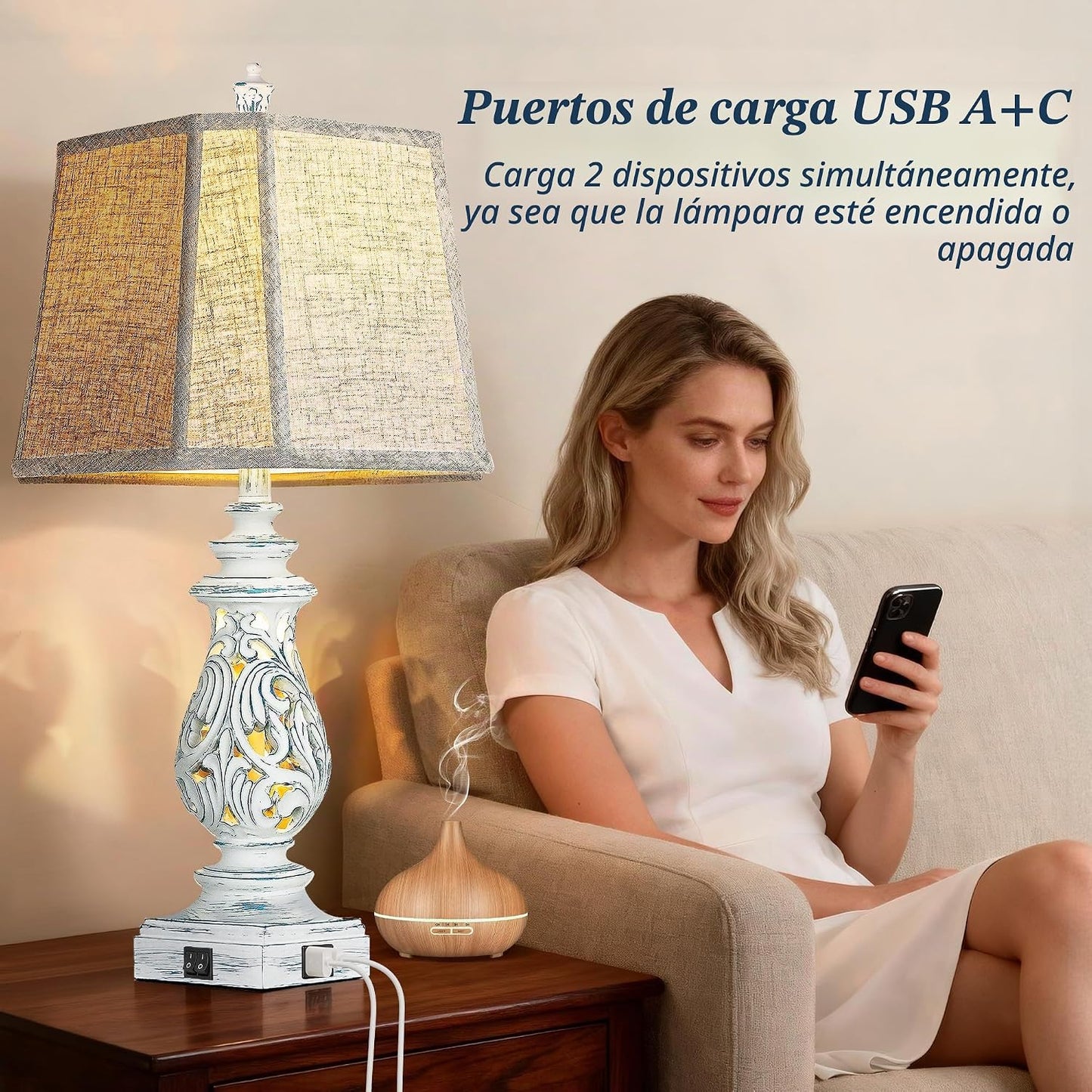 PARTPHONER Juego de 2 lámparas de mesa de 29 pulgadas, lámparas de...
