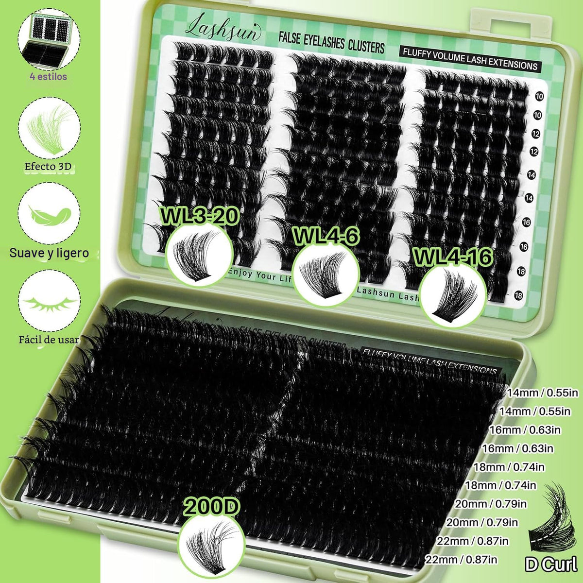 LASHSUN Kit de racimos de pestañas postizas suaves y cómodas, 540 u...