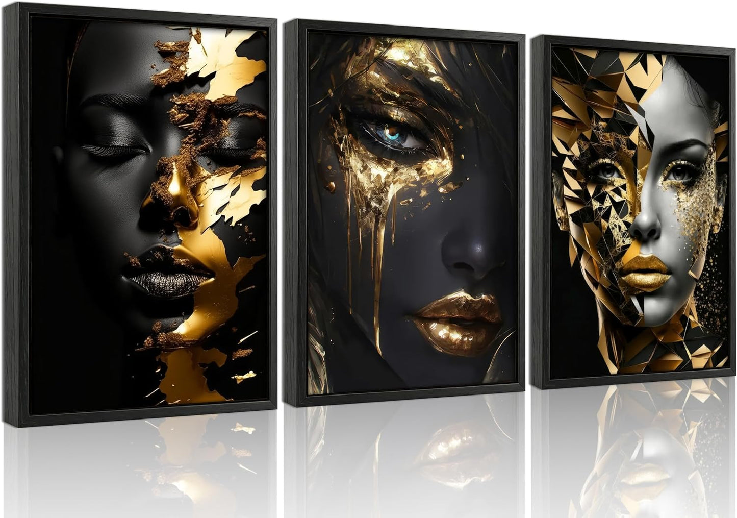Lienzo abstracto enmarcado negro con cara de mujer negra, arte de p...
