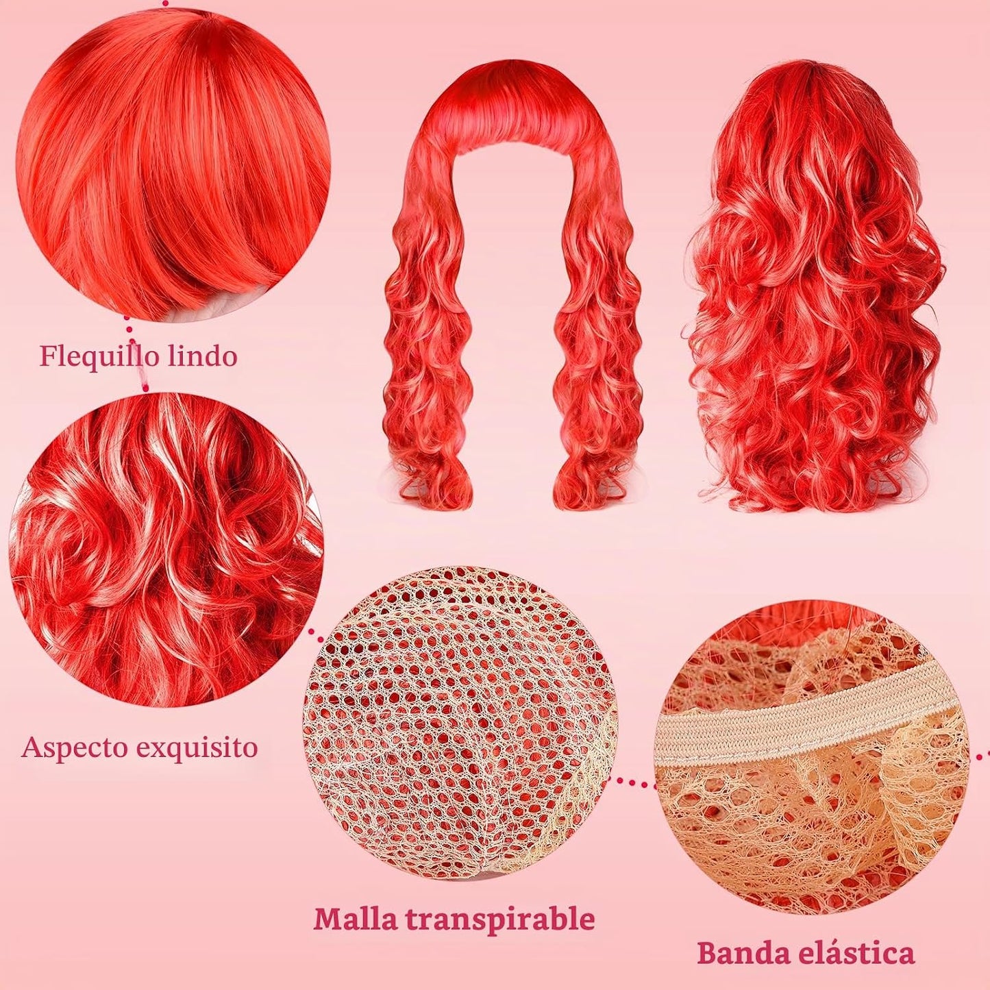KUUQA 7 piezas de pelucas largas y rizadas coloridas, peluca de pel...
