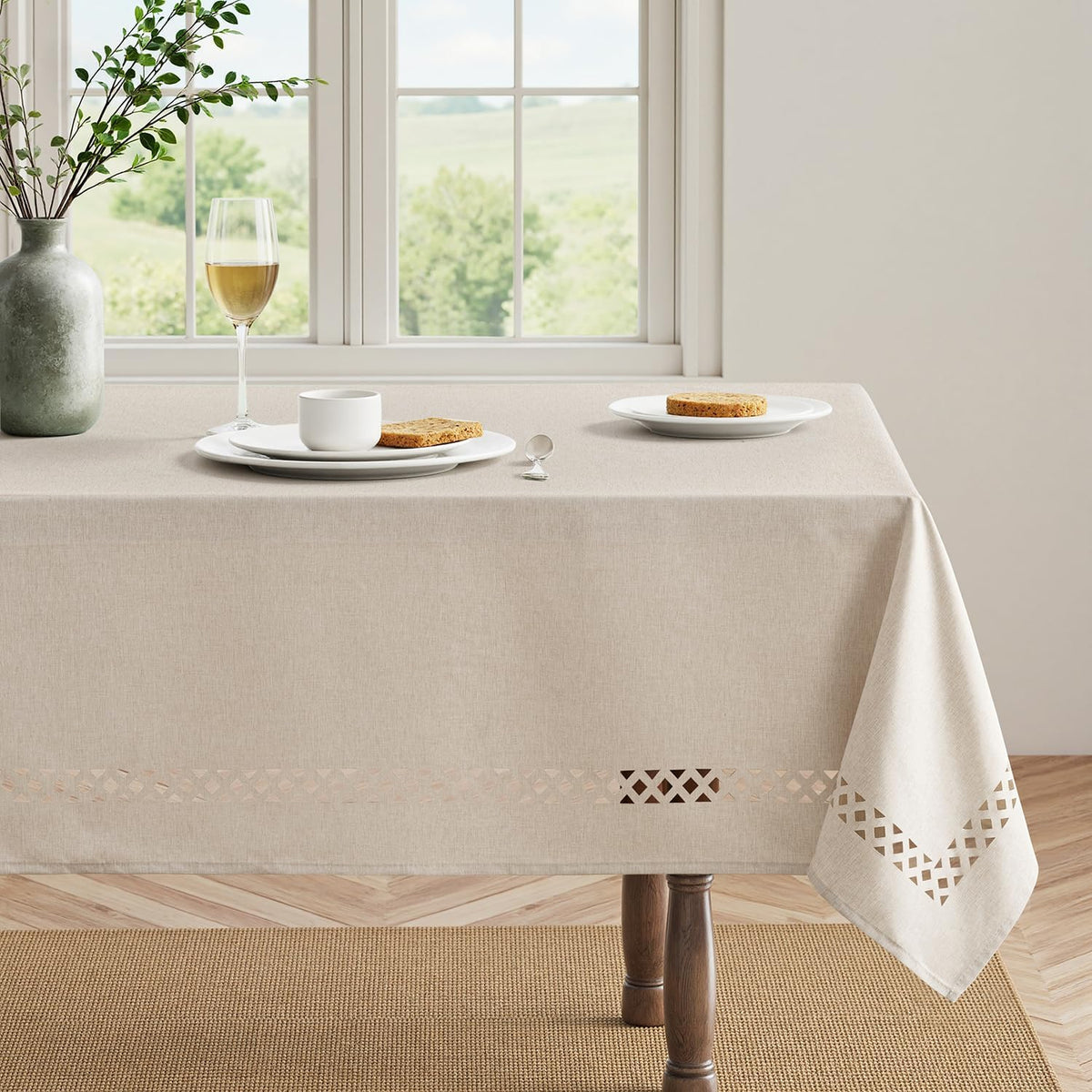 MIULEE Mantel rectangular beige con recortes decorativos de 52 x 70...