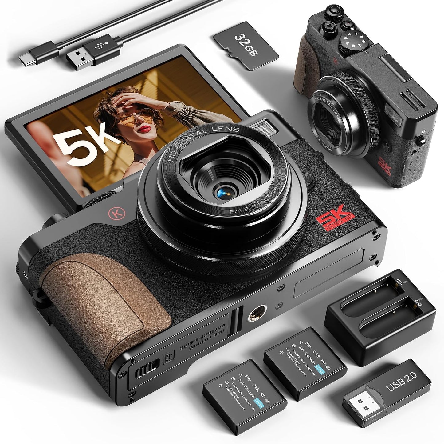 Cámara digital True 5K 64MP para fotografía (negra) | Zoom 18X de e...
