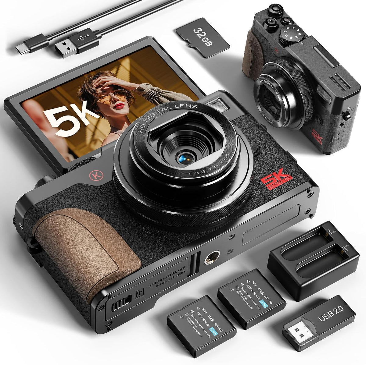 Cámara digital True 5K 64MP para fotografía, zoom 18X (negro) | Enf...