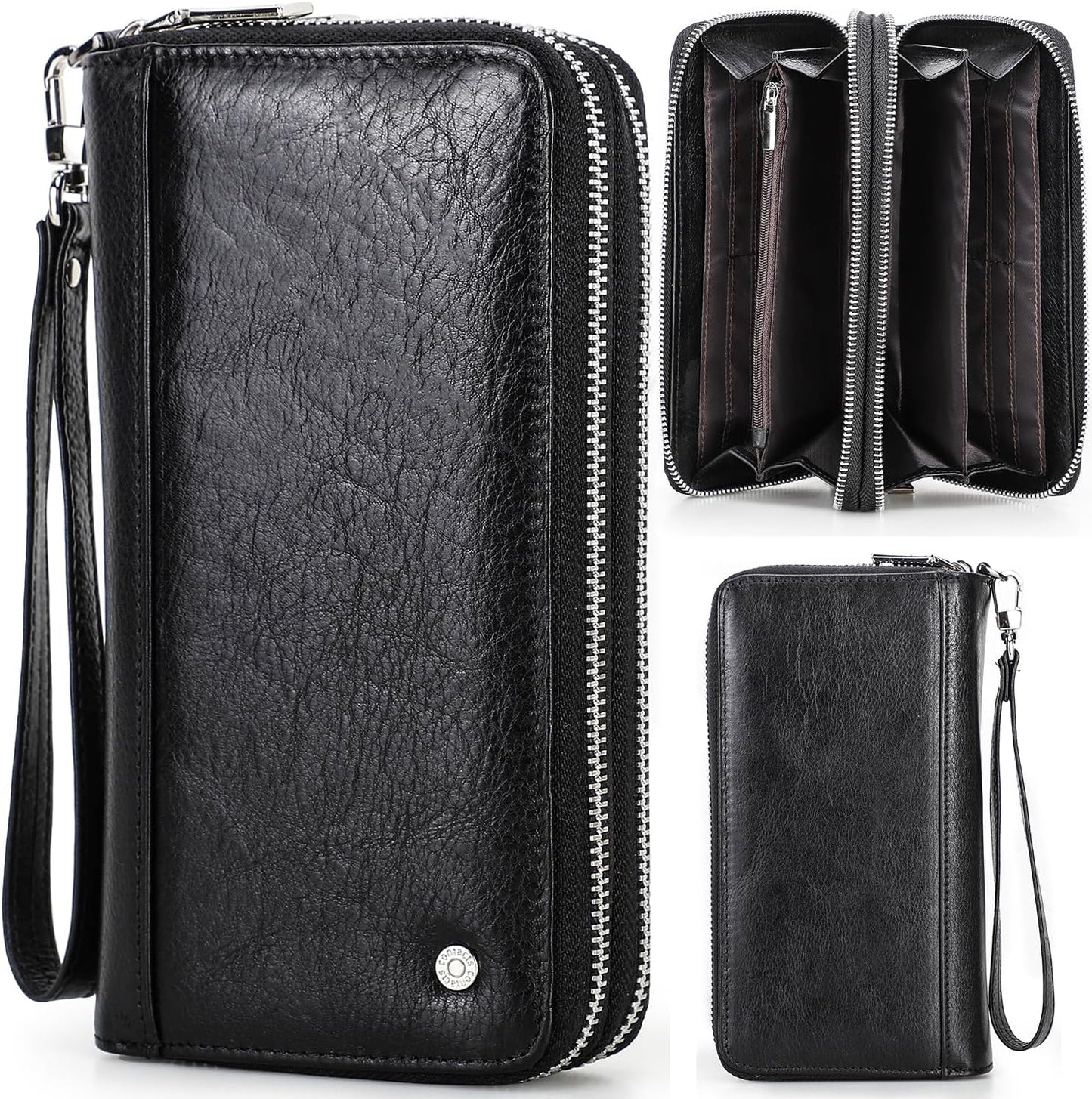 Cartera de mano de cuero genuino de grano superior para hombre y mu...