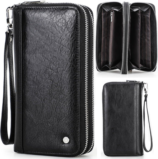 Cartera de mano de cuero genuino de grano superior para hombre y mu...