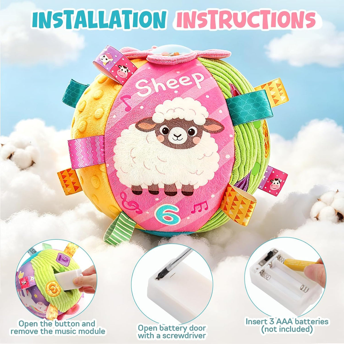 Juguete musical con pelota para gatear para bebés de 0 a 6 meses, d...