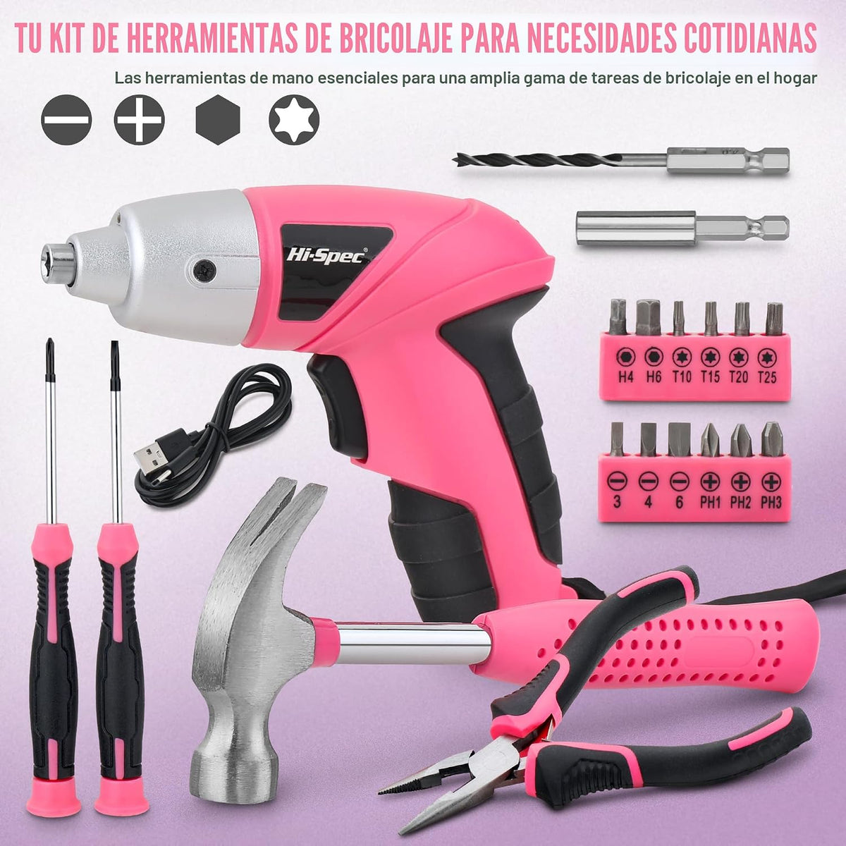 Hi-Spec Destornillador eléctrico inalámbrico de 3.6V y kit de herra...