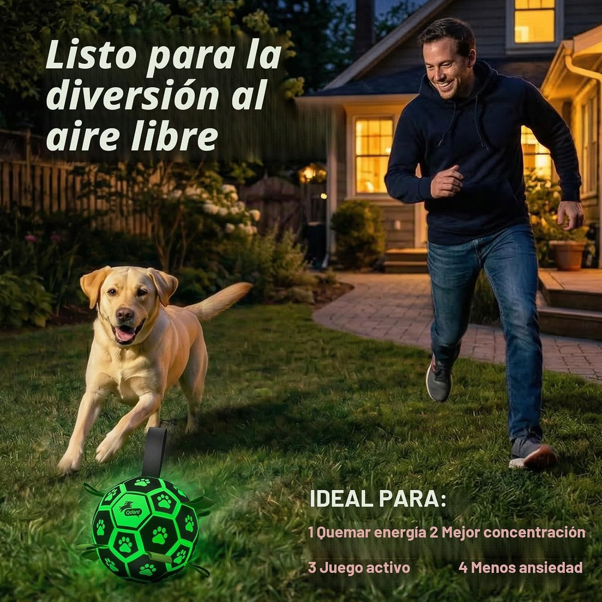 QDAN Pelota de fútbol que brilla en la oscuridad para perros con co...