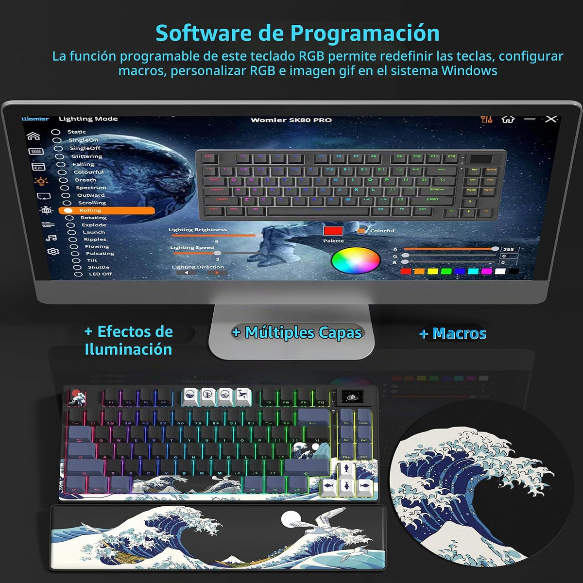 Womier Teclado Mecánico Inalámbrico 75% con Pantalla Multimedia a C...