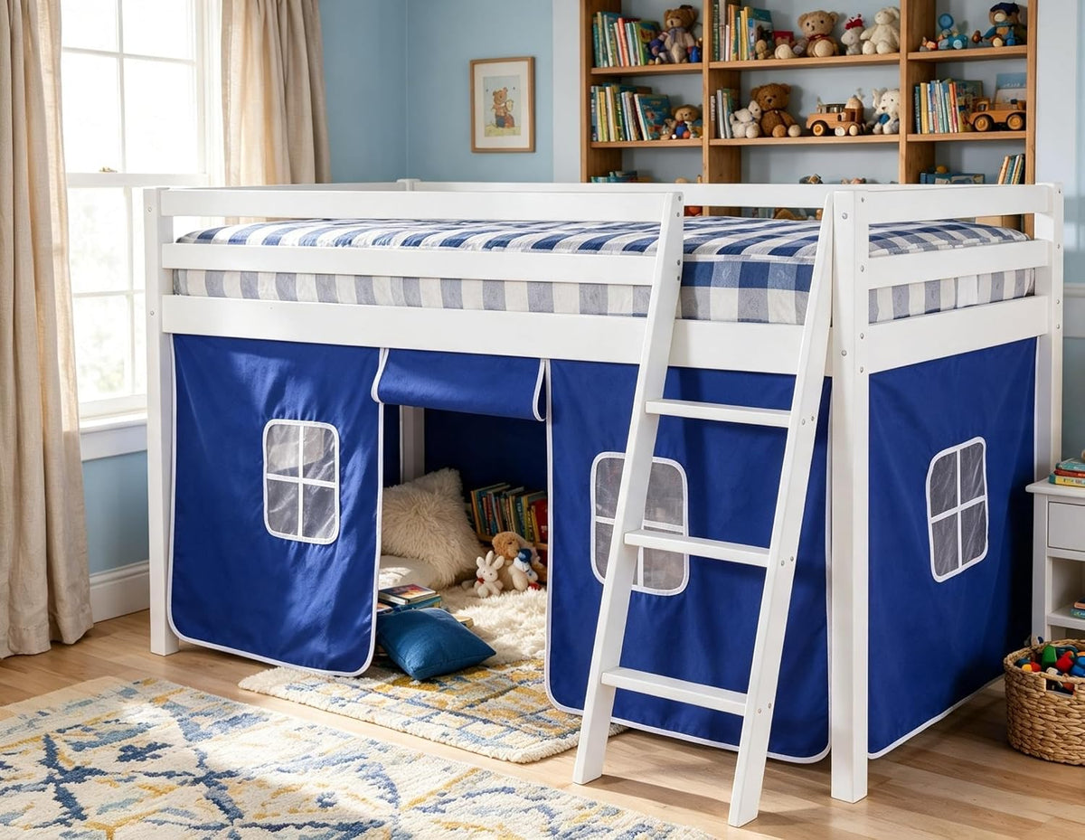 HLS Cortinas de algodón azul para niños, se adapta a camas individu...