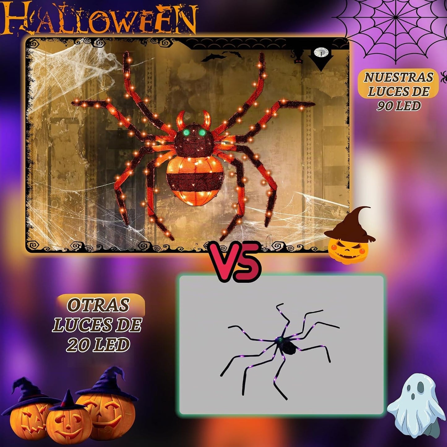 1 unidad: araña gigante de 4.6 pies, decoración de Halloween para e...