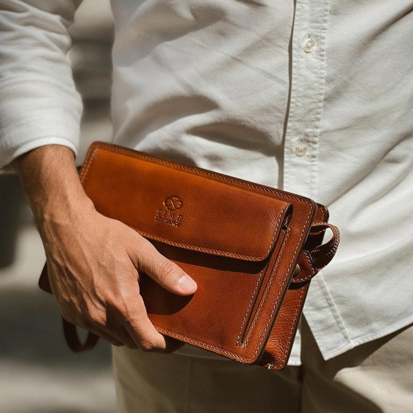 Time Resistance Bolso de mano de cuero para hombre, organizador de...