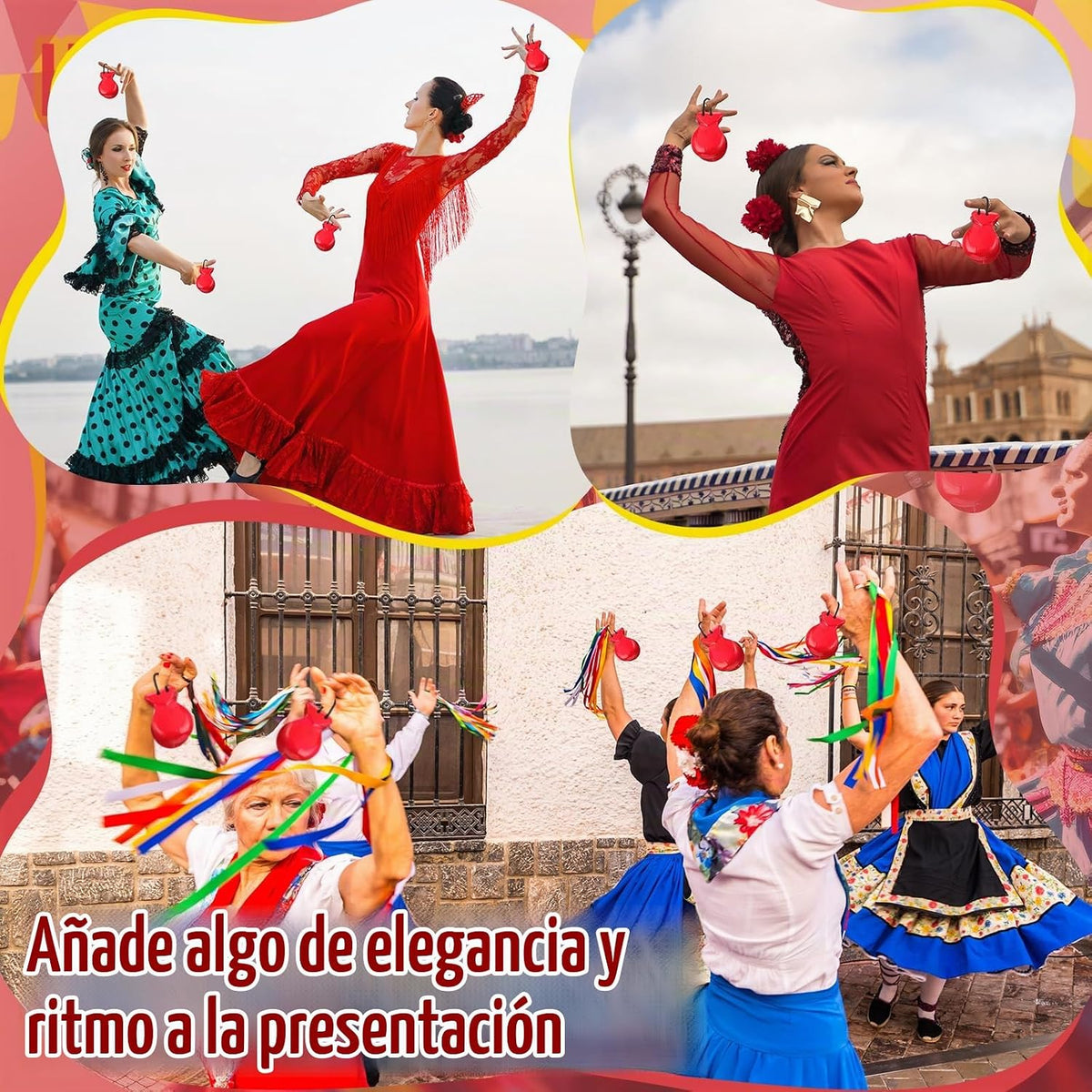 Motionchic Paquete de 2 castañuelas españolas de flamenco con cuerd...