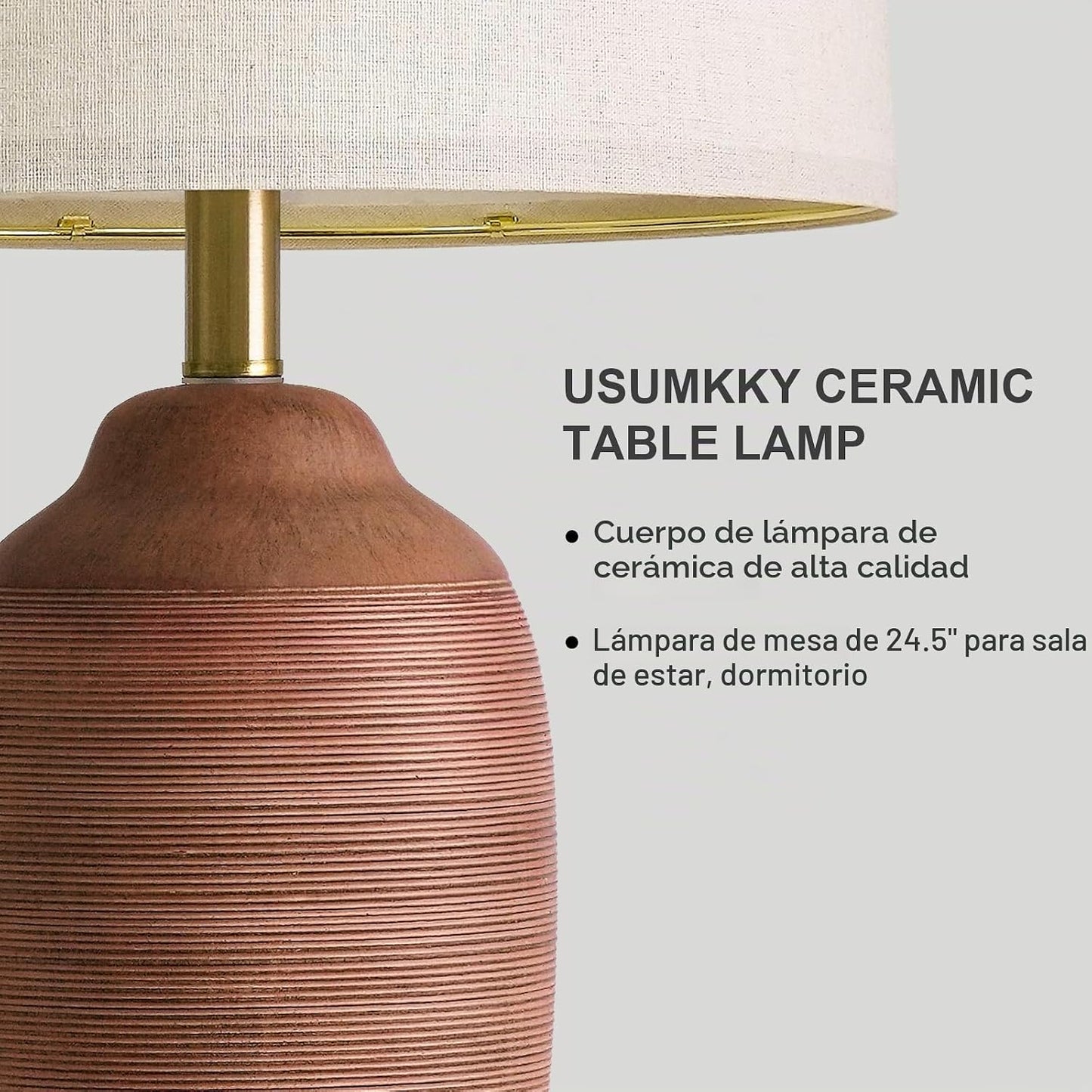 Lámpara de mesa de cerámica hecha a mano de color marrón terracota...