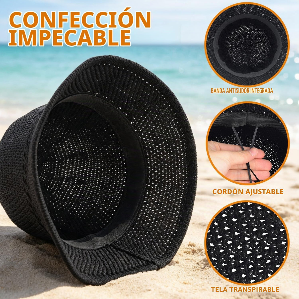 Sombrero de pescador de ganchillo para mujer, sombrero ligero de pa...
