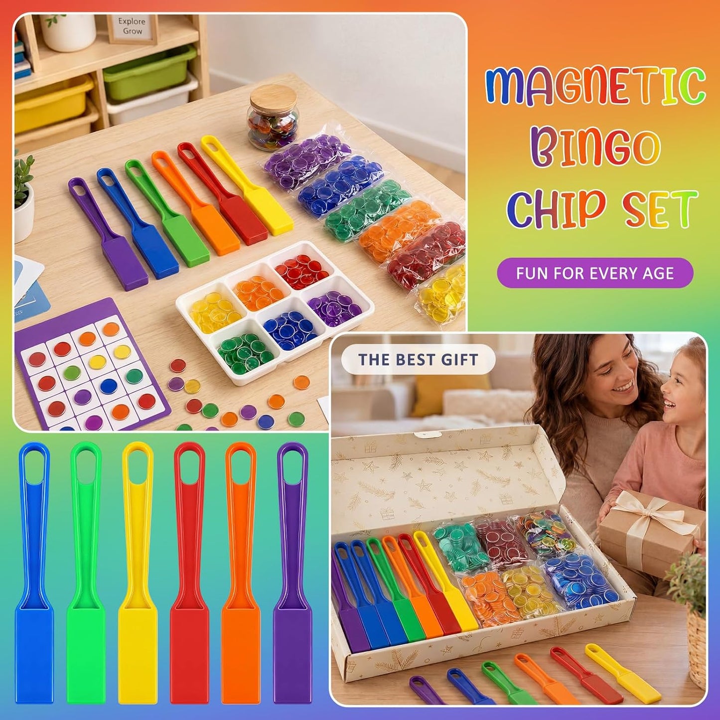 Teyva Daily 30 Varitas magnéticas de bingo de 7.87 pulgadas con 100...