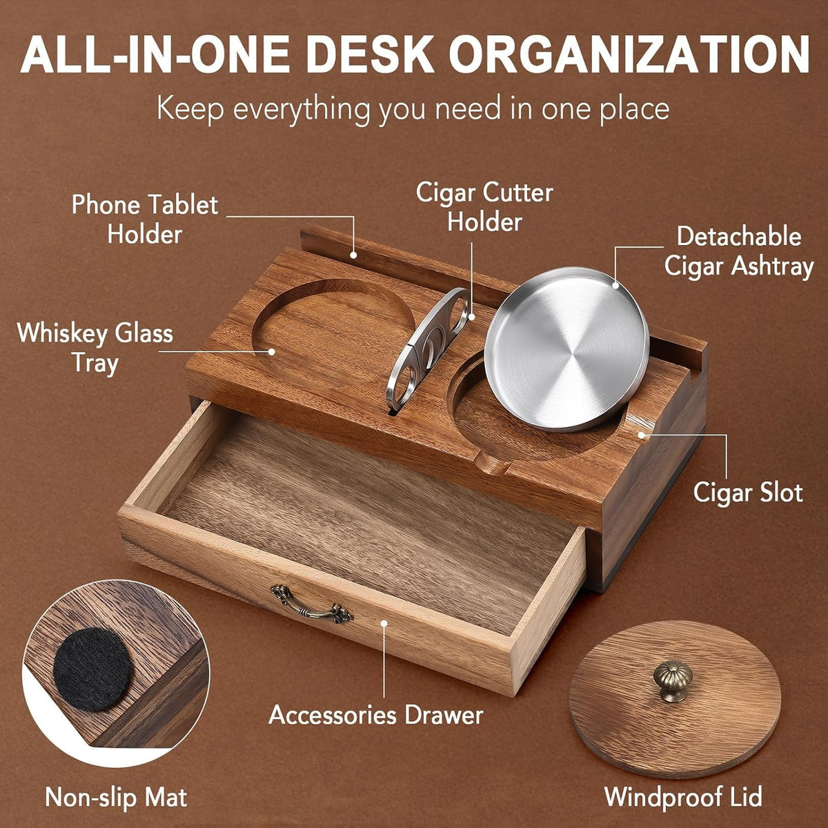 Joyoldelf Cenicero de cigarros con soporte para vidrio de whisky \u...