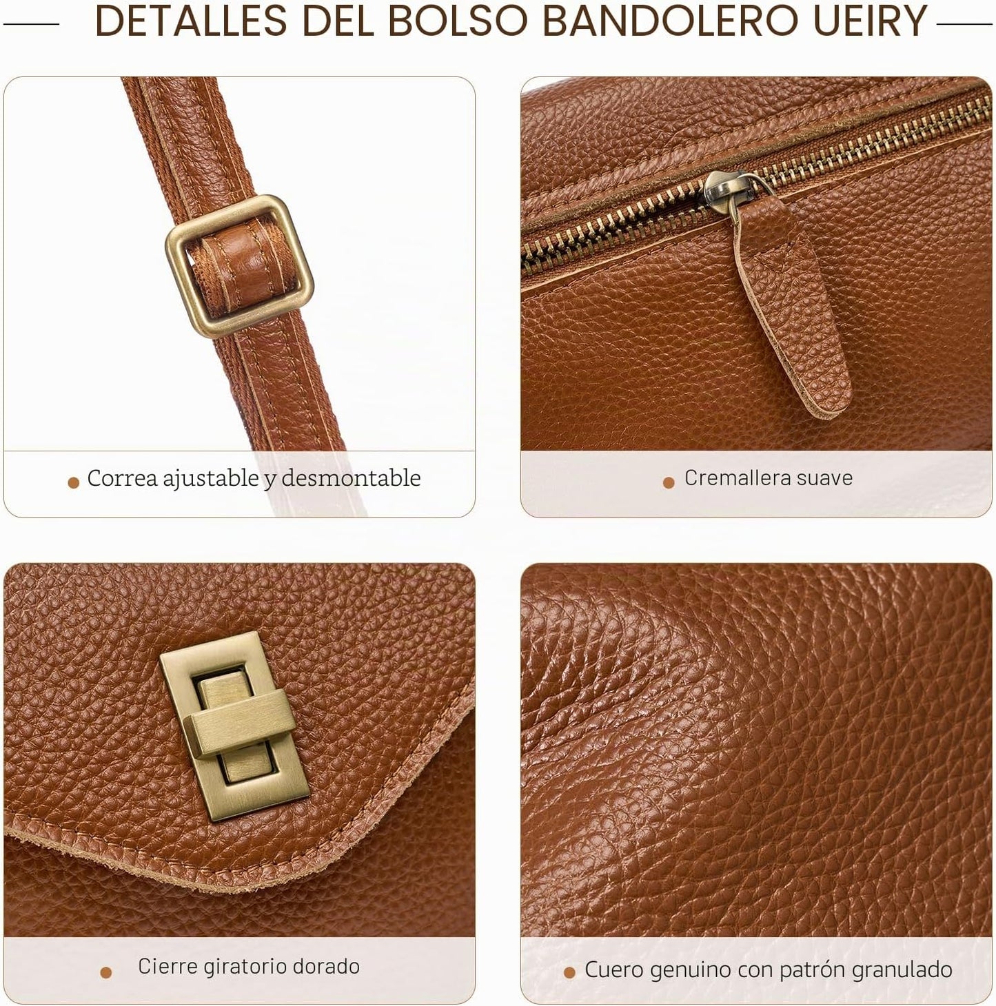 UEIRY Bolsos bandolera de cuero genuino para mujer, bolsos cruzados...