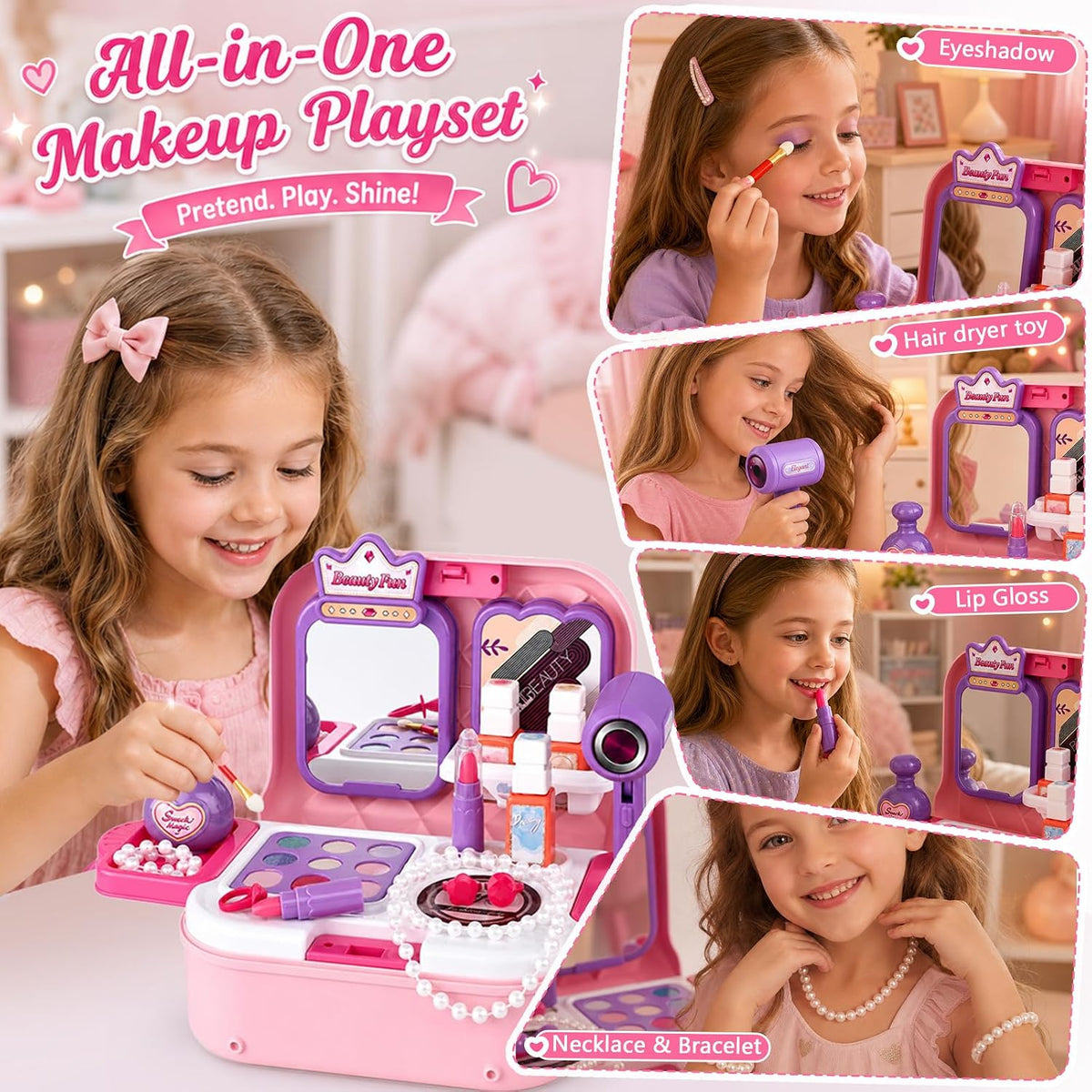 Toylink Juego de maquillaje para niños pequeños, kit de maquillaje...