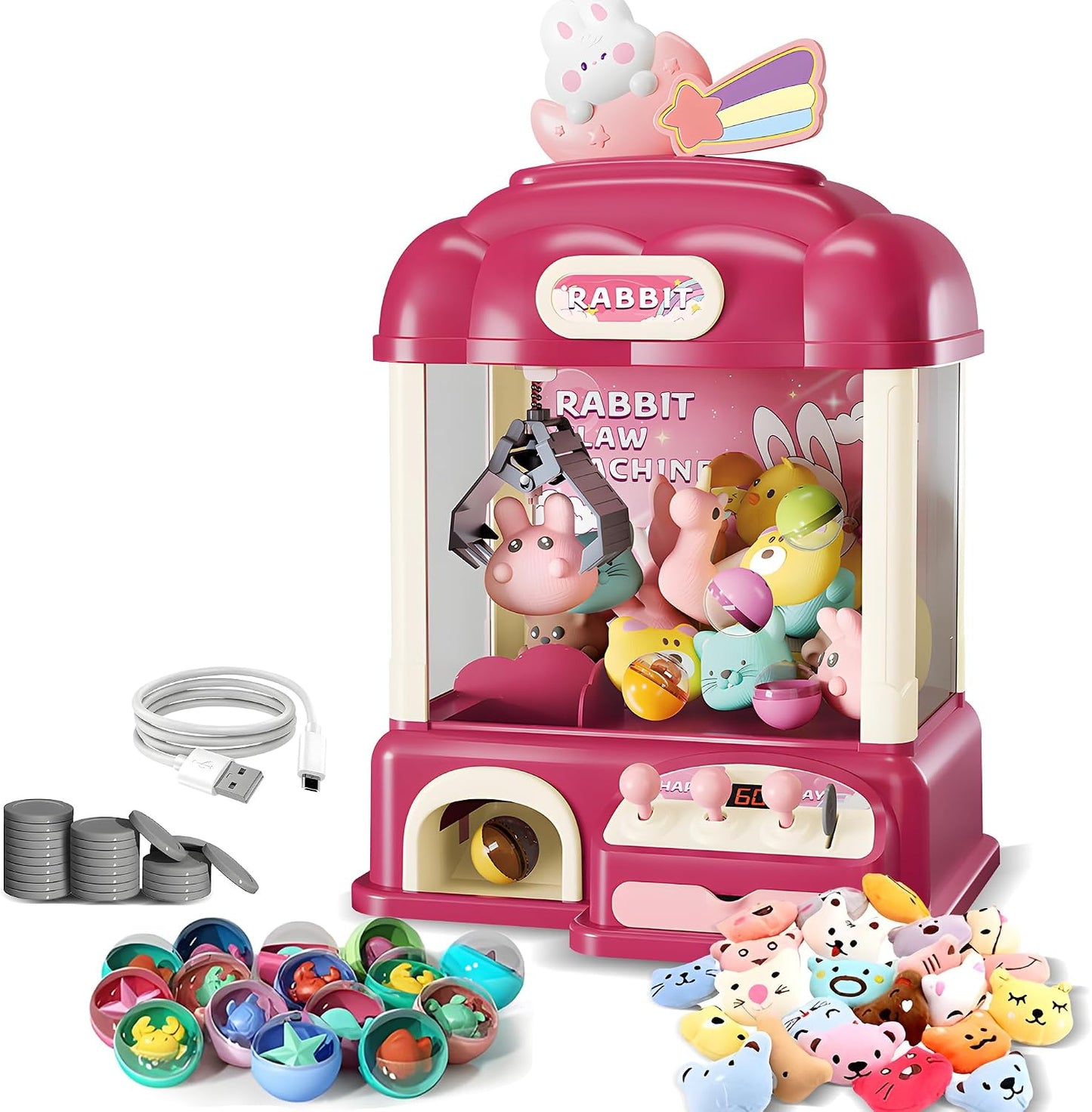 ROHSCE Máquina de garras para niños con juguetes en el interior, lu...