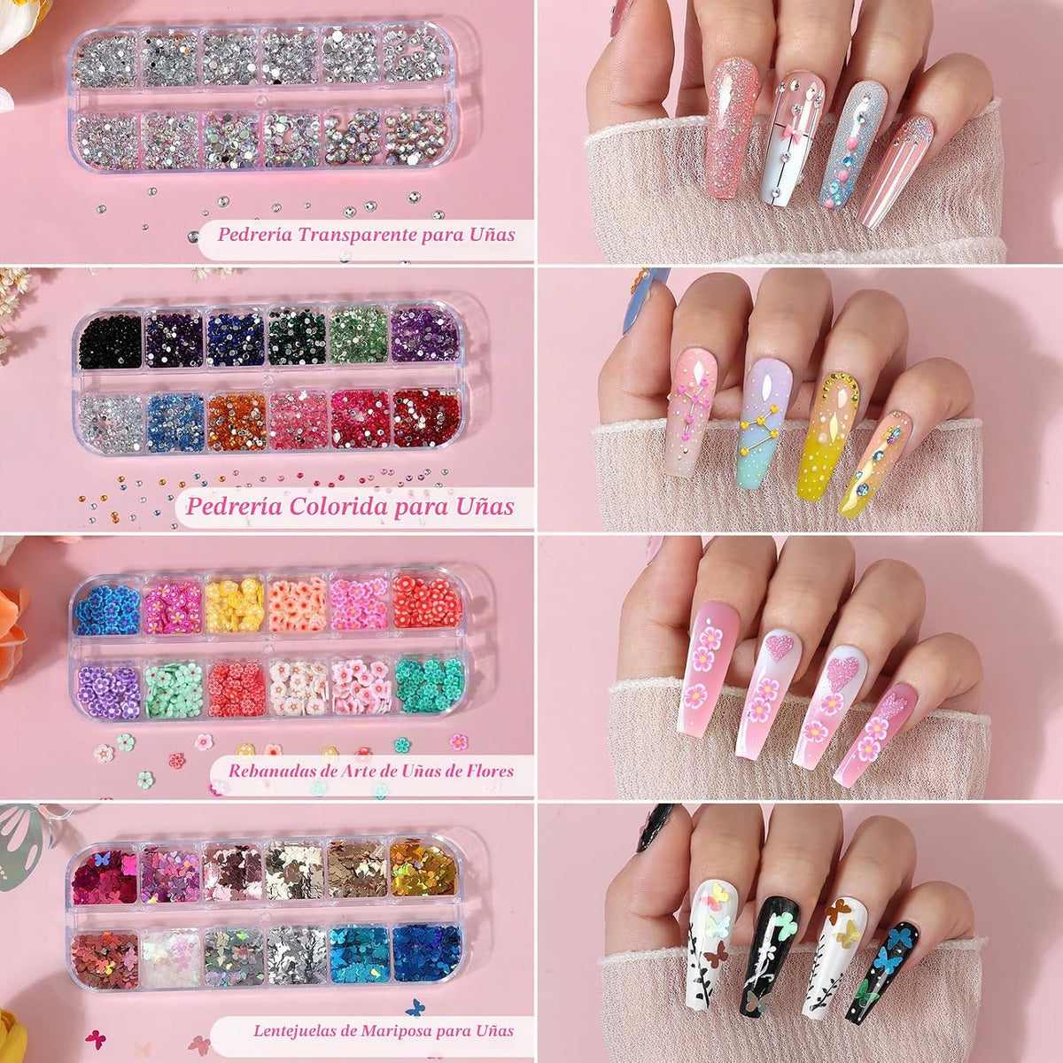 Kit de uñas postizas acrílicas, kit de uñas postizas a presión con...