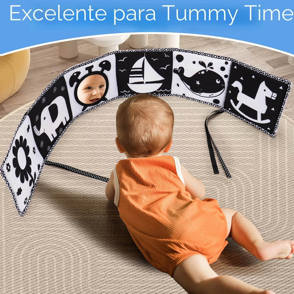 Libro blando Thremhoo con espejo para tiempo de barriga del bebé, j...