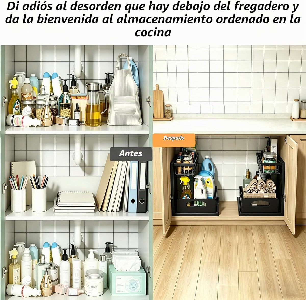 Paquete de 2 organizadores mejorados para debajo del fregadero, org...