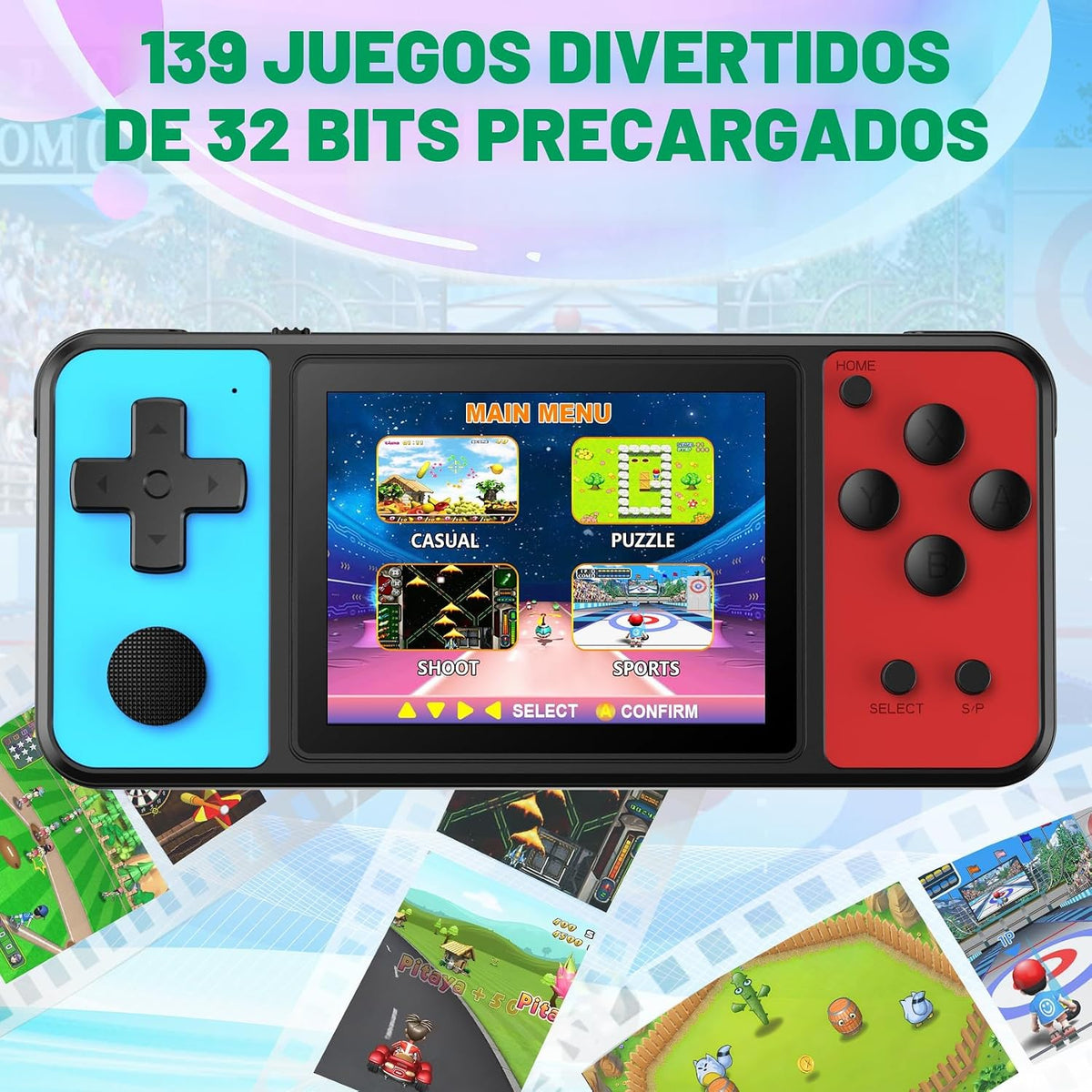 KAVOYI Juego de mano de 32 bits para niños 139 juegos 3.0 "IPS...