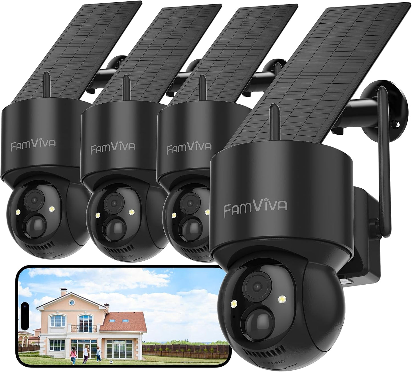 FAMVIVA Cámaras de seguridad solar 2K inalámbricas para exteriores,...