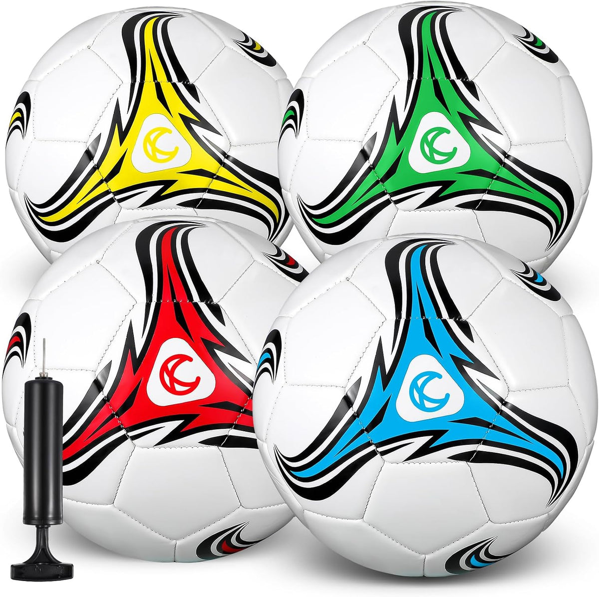 Tradder Paquete de 4 pelotas de fútbol con bomba, tamaño 3, 4, 5, p...