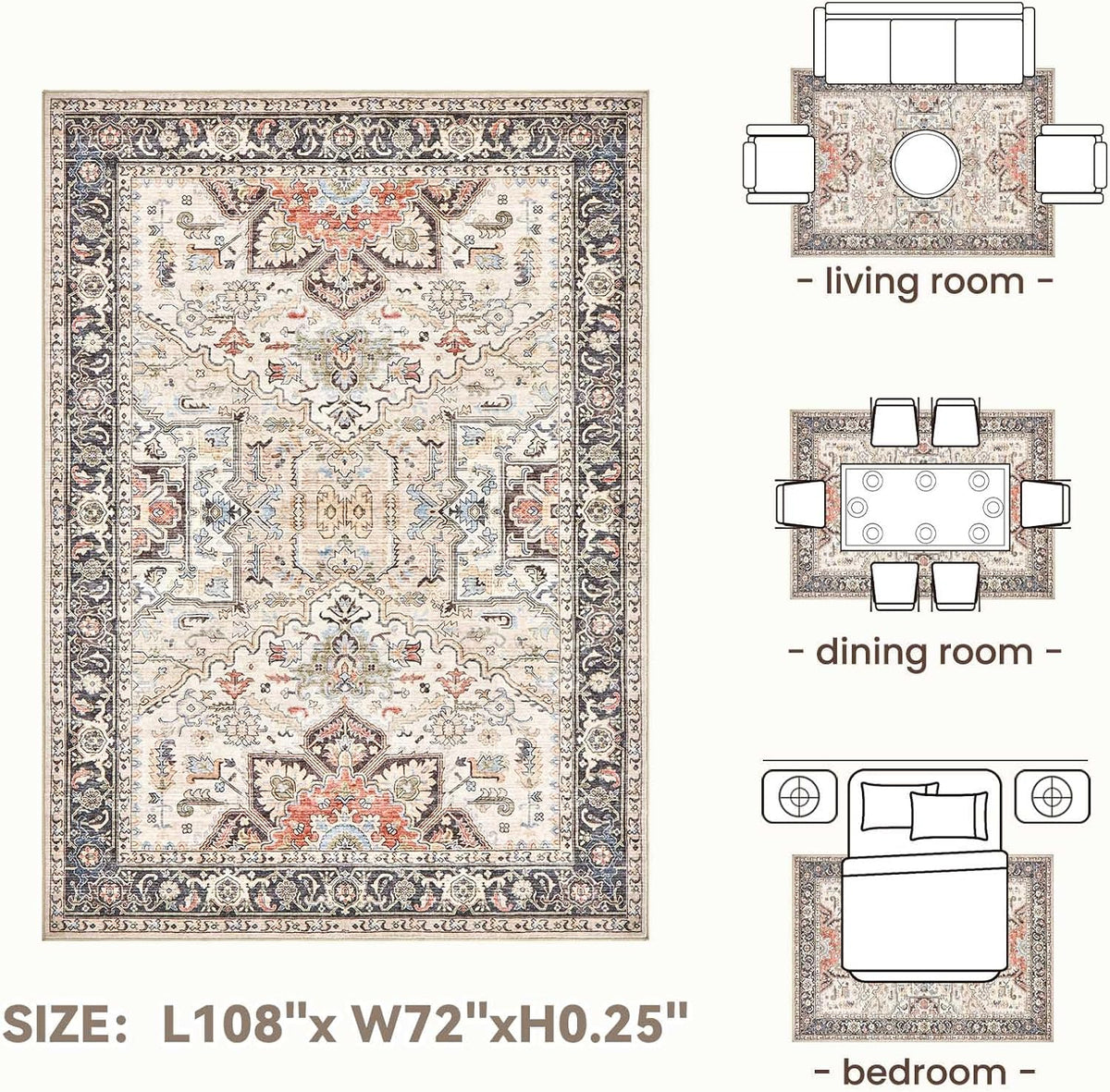 homewill Alfombra de Área para Sala de Estar - 6x9 Suave Lavable a...